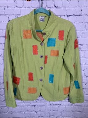 Parsley & Sage Artsy Patchwork Button Down Green Sz M Old Money Teacher Kidcore